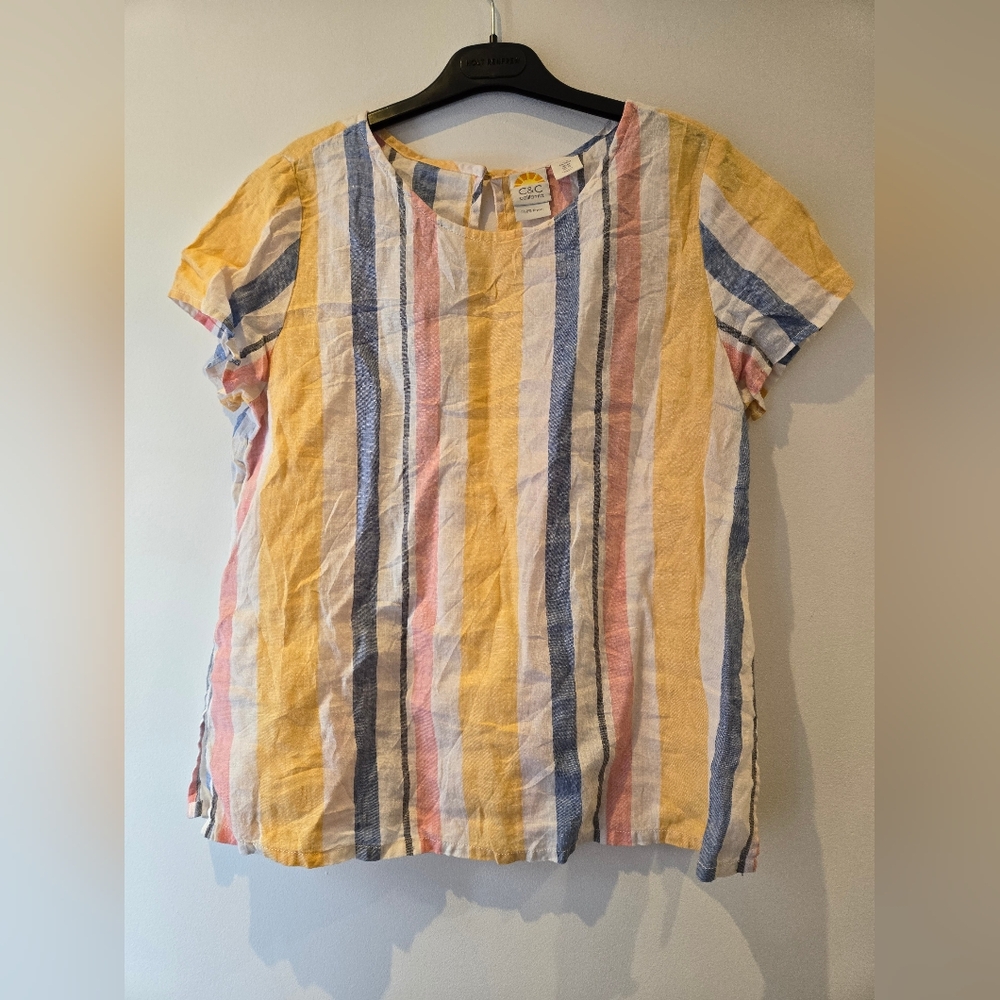 C&C California Linen Striped Top Size Medium